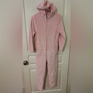 Plush Onesie w Hood, pink w gold stars